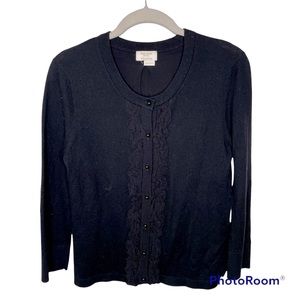 Kate Spade Black Silk Cashmere Blend Ruffle Front Cardigan‎ Sweater S